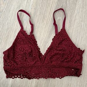 aerie Deep V Plunge Lace Bralette in Rich Burgundy